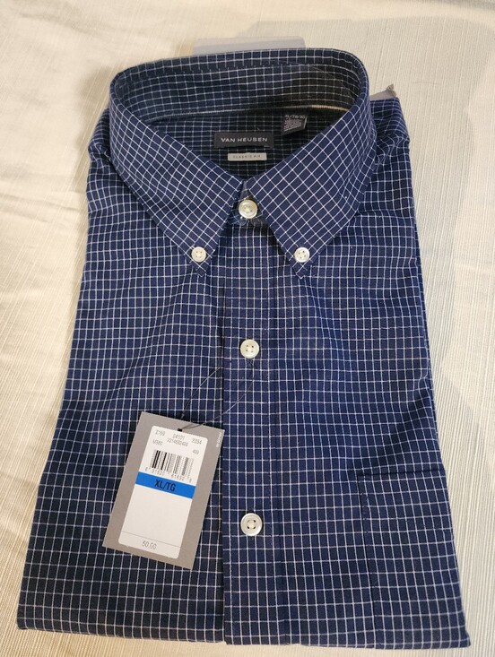 Van Heusen Other - Van Heusen Navy and White Windowpane Button-Down Dress Shirt New WTags 17- 171/2